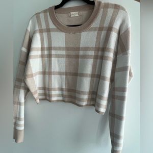 Altar’d State Cropped Tan and White Sweater